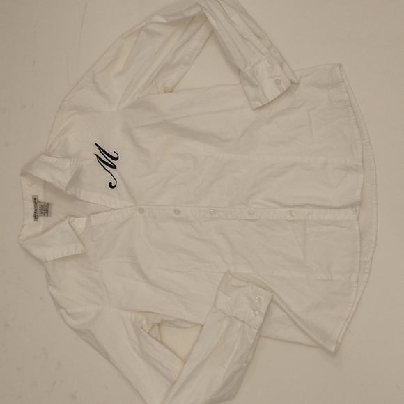 M Embroidered White Cotton Shirt 50's Feel w Spandex Button Down Fifties Look - Picture 5 of 7